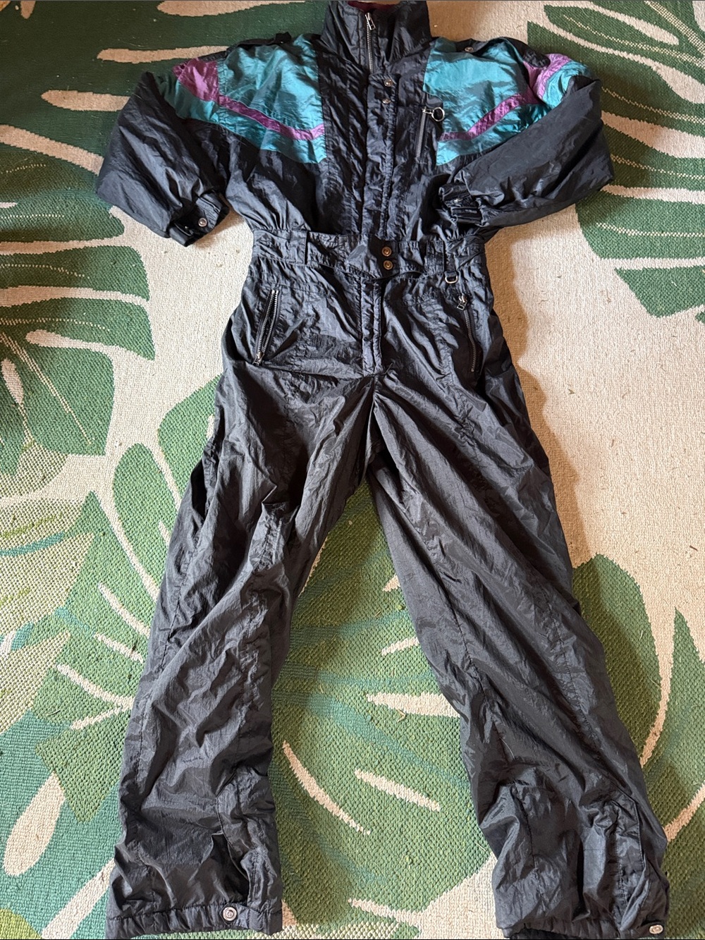 Vintage Inside Edge Retro ColorBlock Snow Ski Jumpsuit w Teal & Purple Accents L
